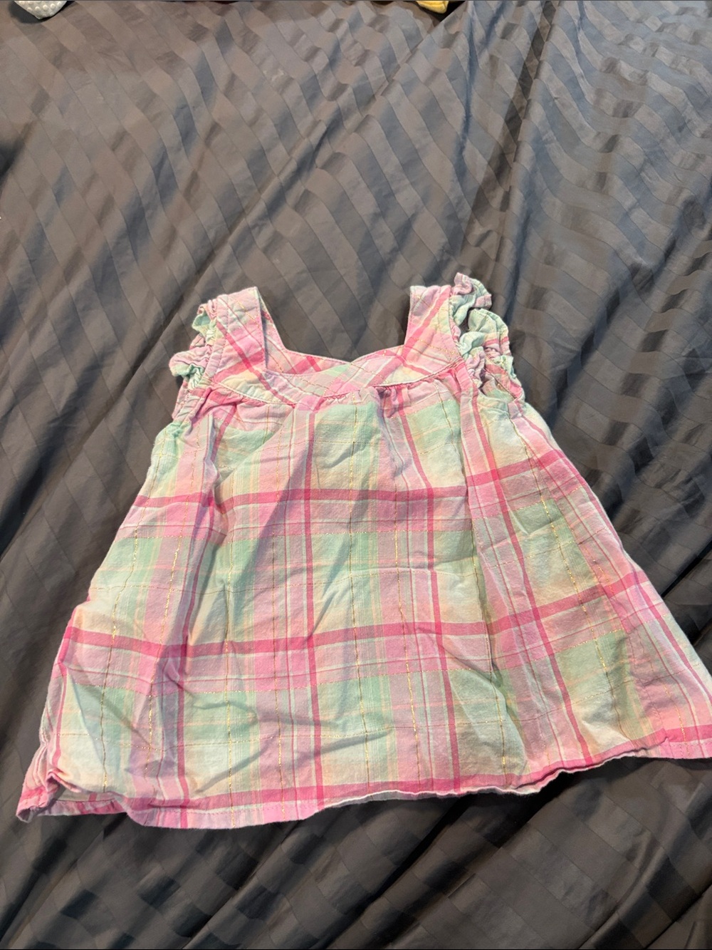OshKosh B'gosh Pink and Mint Plaid Ruffled Tank Top